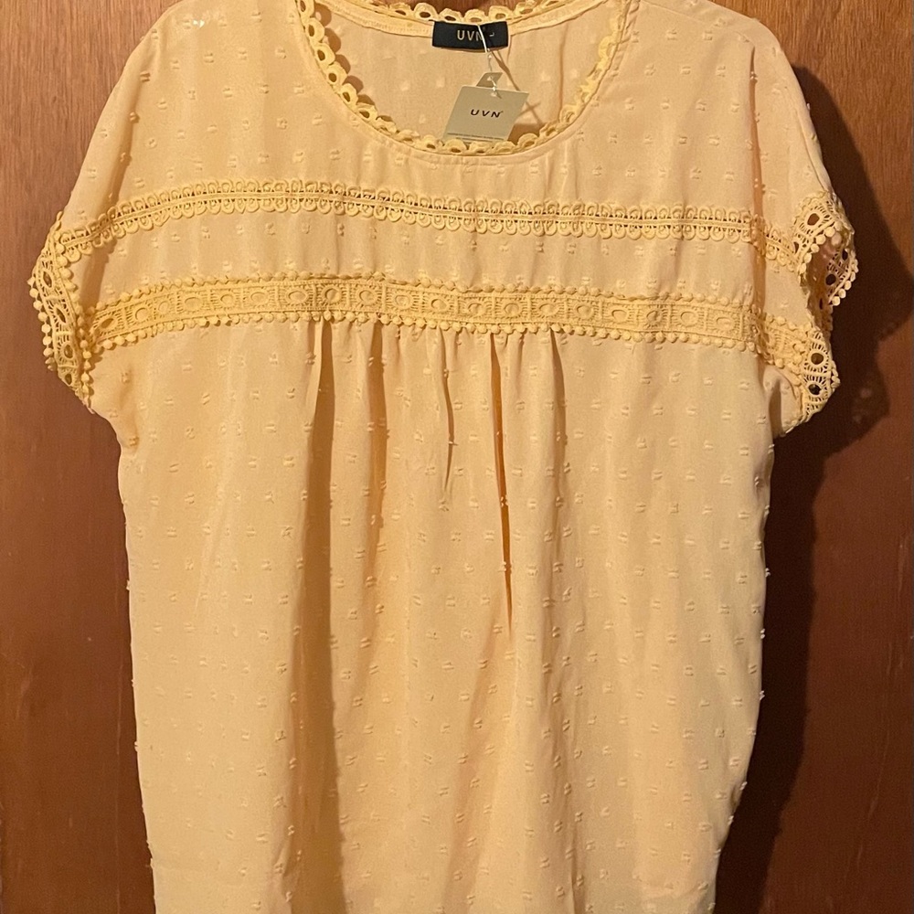 Women's Yellow Lace Trim Top